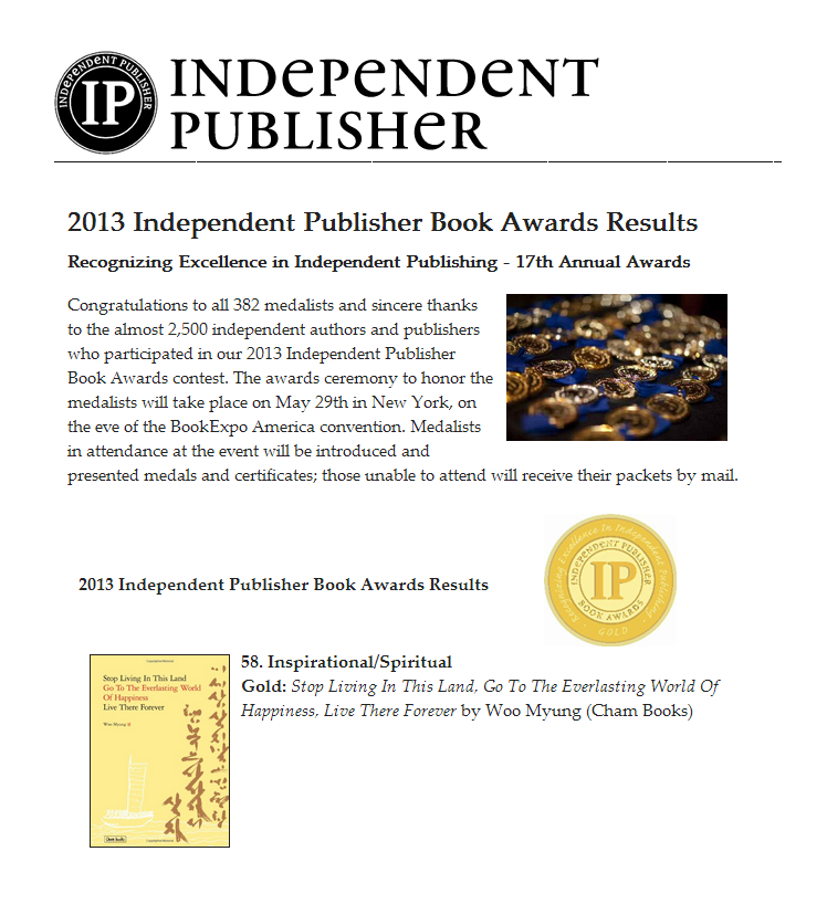 Woo Myung 2013 Independent Publisher Book Awards Results